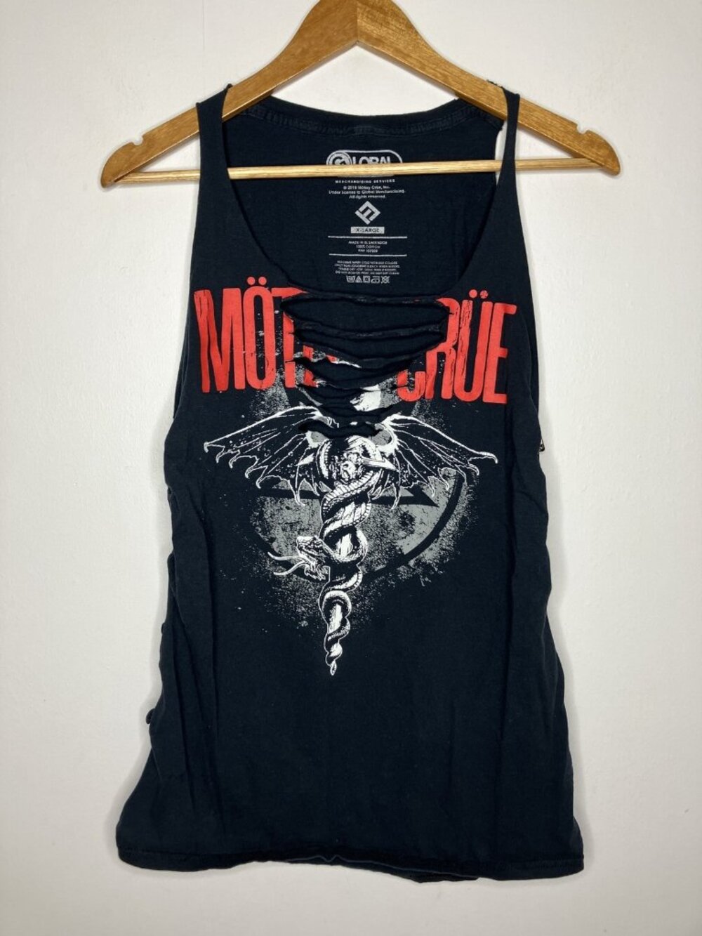 Mötley Crüe DIY Distressed Tank Top Womens Small Black Graphic Print Tie Sides